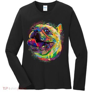 Colorful Happy Pug Smiling Women's Long Sleeve Shirt