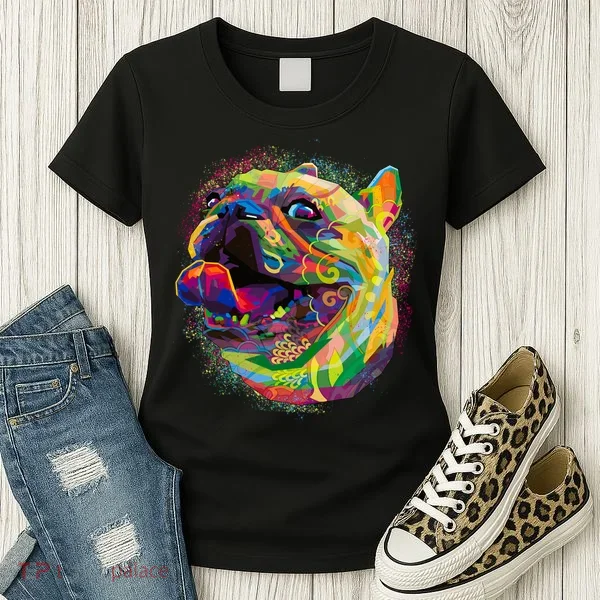 Colorful Happy Pug Smiling Women's T-Shirt