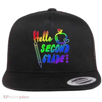 Colorful Hello Second Grade Flat Bill Trucker Hat