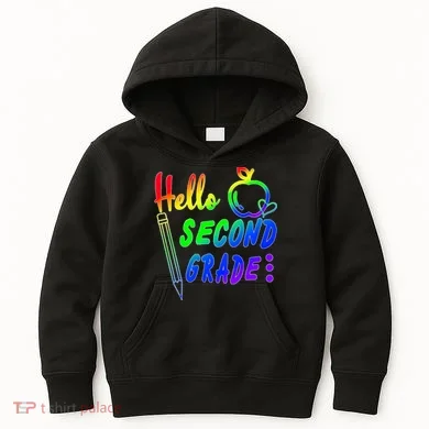 Colorful Hello Second Grade Kids Hoodie