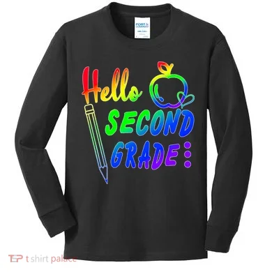 Colorful Hello Second Grade Kids Long Sleeve Shirt