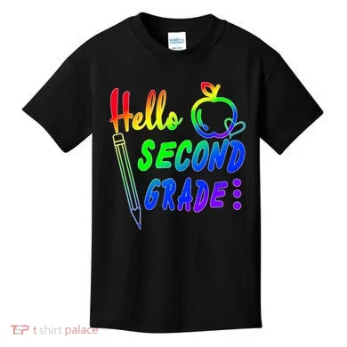 Colorful Hello Second Grade Kids T-Shirt
