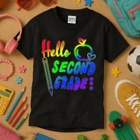 Colorful Hello Second Grade Kids T-Shirt thumb 3