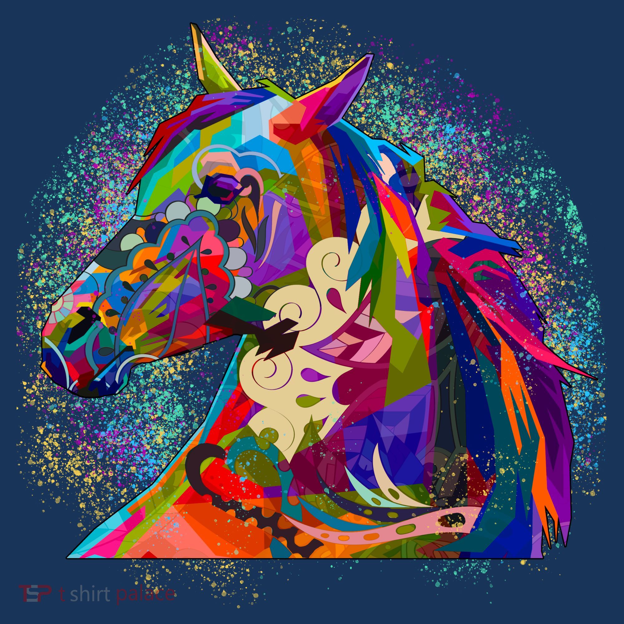 Colorful Horse Head Pattern T-Shirt