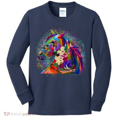 Colorful Horse Head Pattern Kids Long Sleeve Shirt