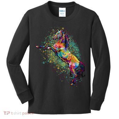 Colorful Horse Prancing Kids Long Sleeve Shirt