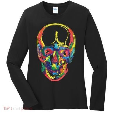 Colorful Human Splatter Skull Women's Long Sleeve Shirt