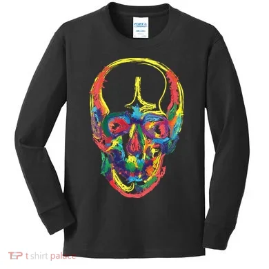 Colorful Human Splatter Skull Kids Long Sleeve Shirt