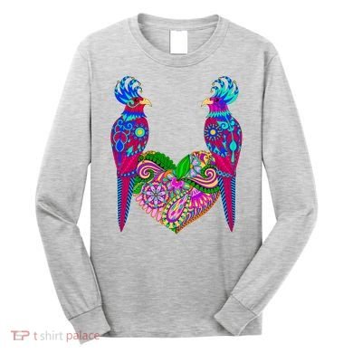 Colorful Jungle Birds Abstract Heart Long Sleeve Shirt