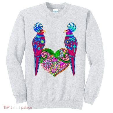 Colorful Jungle Birds Abstract Heart Sweatshirt
