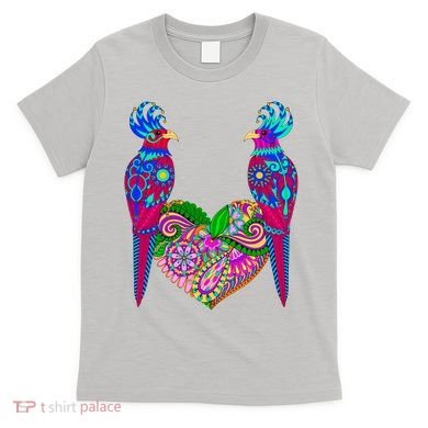 Colorful Jungle Birds Abstract Heart T-Shirt
