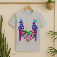 Colorful Jungle Birds Abstract Heart T-Shirt thumb 2