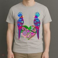 Colorful Jungle Birds Abstract Heart T-Shirt thumb 3