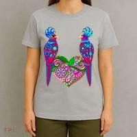 Colorful Jungle Birds Abstract Heart T-Shirt thumb 4