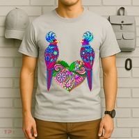 Colorful Jungle Birds Abstract Heart T-Shirt thumb 6