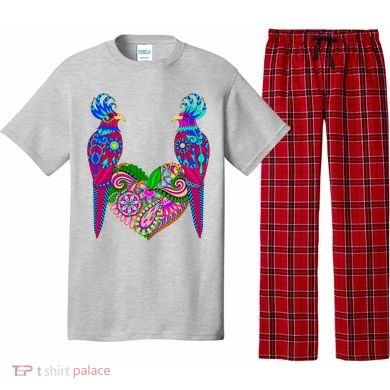 Colorful Jungle Birds Abstract Heart Pajama Set