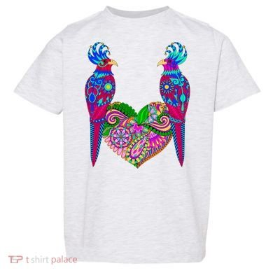 Colorful Jungle Birds Abstract Heart Toddler T-Shirt