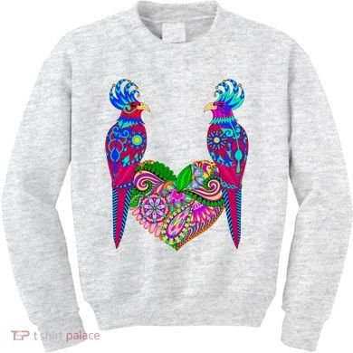 Colorful Jungle Birds Abstract Heart Kids Sweatshirt