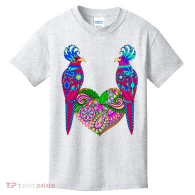 Colorful Jungle Birds Abstract Heart Kids T-Shirt