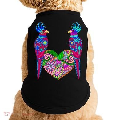 Colorful Jungle Birds Abstract Heart Doggie Tank