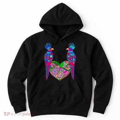 Colorful Jungle Birds Abstract Heart Hoodie