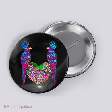 Colorful Jungle Birds Abstract Heart Button