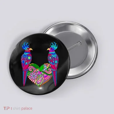 Colorful Jungle Birds Abstract Heart Button