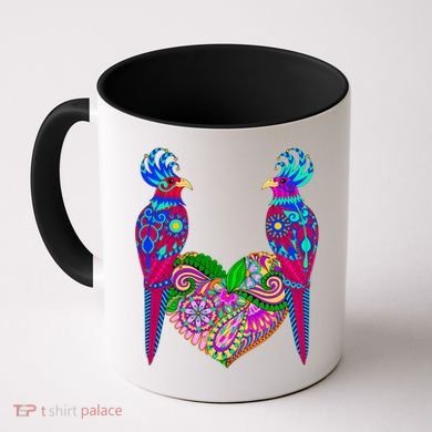 Colorful Jungle Birds Abstract Heart Coffee Mug