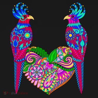 Colorful Jungle Birds Abstract Heart Womens Funnel Neck Pullover Hood