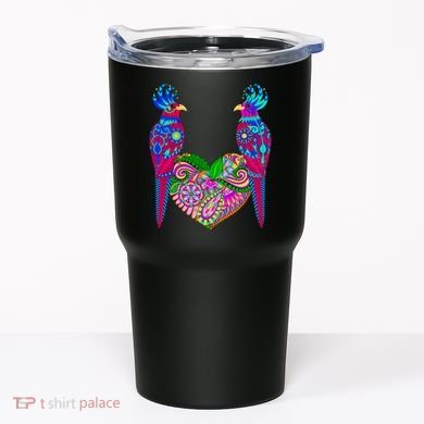 Colorful Jungle Birds Abstract Heart Tumbler