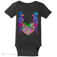 Colorful Jungle Birds Abstract Heart Baby Bodysuit thumb 0