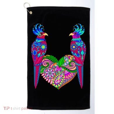 Colorful Jungle Birds Abstract Heart Golf Towel