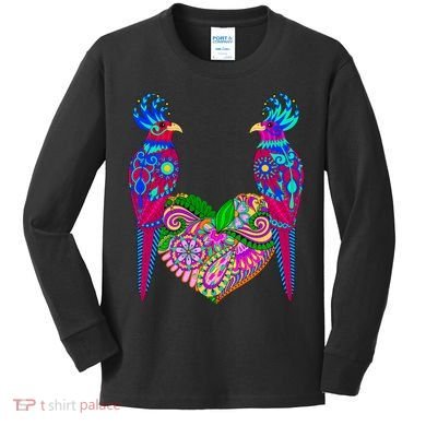 Colorful Jungle Birds Abstract Heart Kids Long Sleeve Shirt