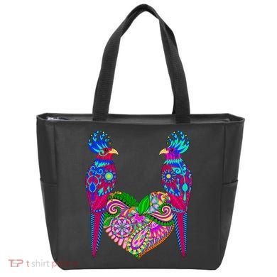 Colorful Jungle Birds Abstract Heart Tote Bag
