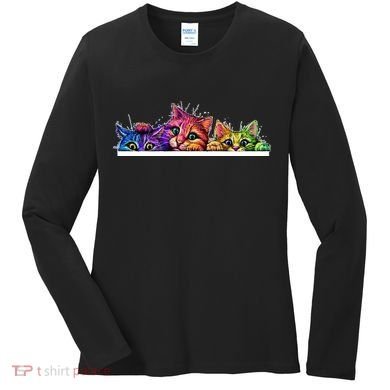 Colorful Kittens Trio Peaking Women's Long Sleeve Shirt