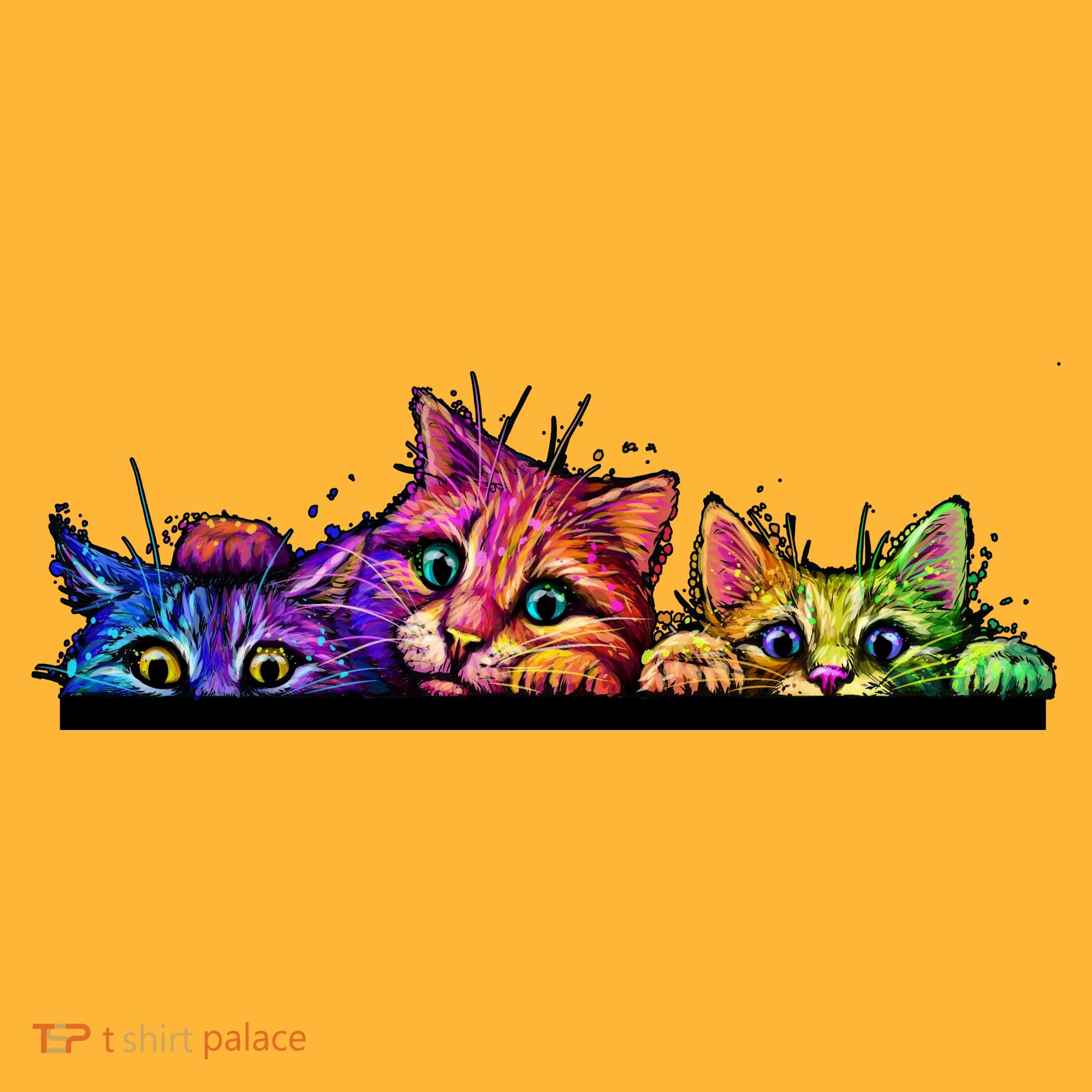 Colorful Kittens Trio Peaking T-Shirt