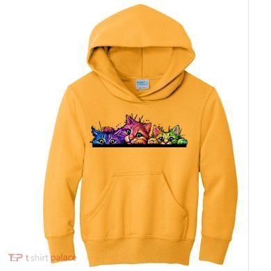 Colorful Kittens Trio Peaking Kids Hoodie
