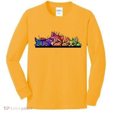 Colorful Kittens Trio Peaking Kids Long Sleeve Shirt