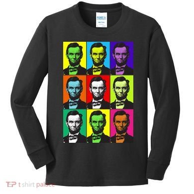 Colorful Lincoln Retro Portraits Kids Long Sleeve Shirt