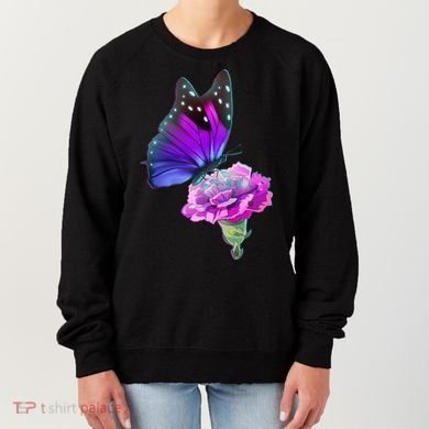 Colorful Neon Butterfly on Flower Women's Sweatshirt