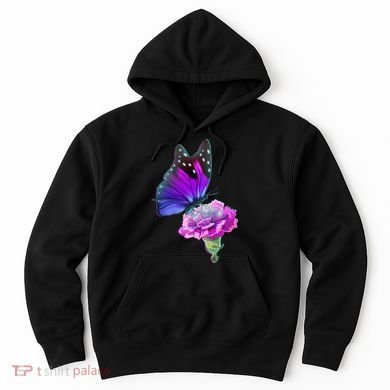 Colorful Neon Butterfly on Flower Hoodie