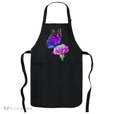 Colorful Neon Butterfly on Flower Apron