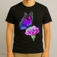 Colorful Neon Butterfly on Flower T-Shirt thumb 3