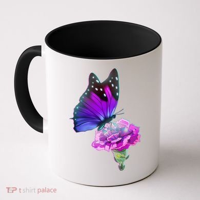 Colorful Neon Butterfly on Flower Coffee Mug