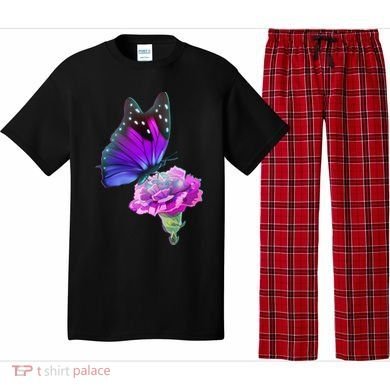Colorful Neon Butterfly on Flower Pajama Set
