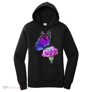 Colorful Neon Butterfly on Flower Women's Hoodie