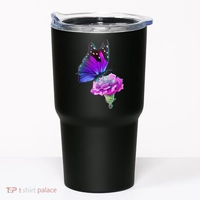 Colorful Neon Butterfly on Flower Tumbler