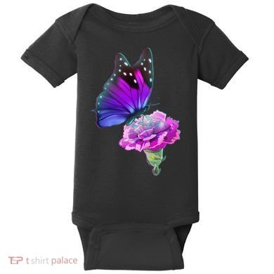 Colorful Neon Butterfly on Flower Baby Bodysuit