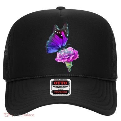 Colorful Neon Butterfly on Flower Hat