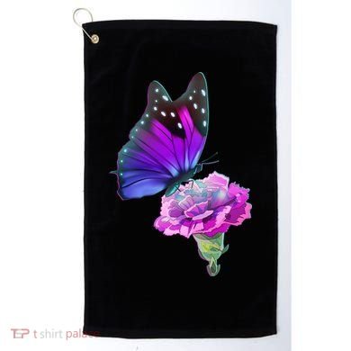 Colorful Neon Butterfly on Flower Golf Towel